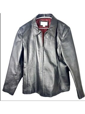 Worthington Genuine Leather Jacket Women’s XL Black Moto Zip Biker